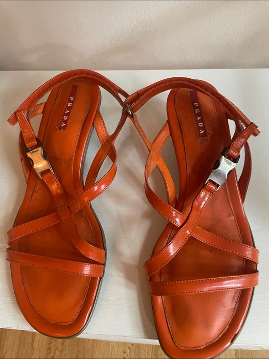 Prada Shoes - Prada Orange Leather Cross-Strap Sandals